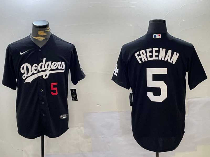 Mens Los Angeles Dodgers #5 Freddie Freeman Number Black Cool Base Jersey